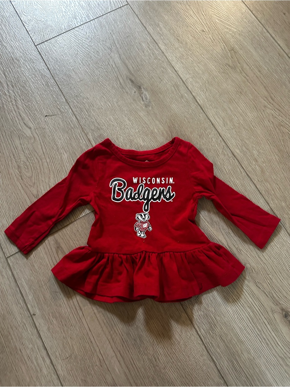 Wisconsin Badgers Red Long Sleeve Peplum Top - 12 MONTHS